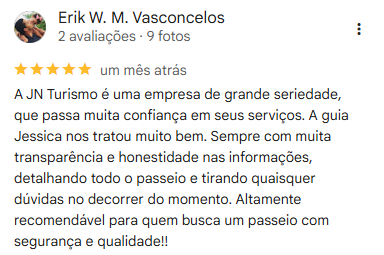 Avaliação 5 estrelas da JN Turismo no Google